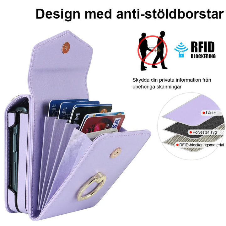 Hopfällbart Messenger Mobilfodral i elegant PU-läder, passande för Samsung Galaxy Z Flip, med justerbara axelband.