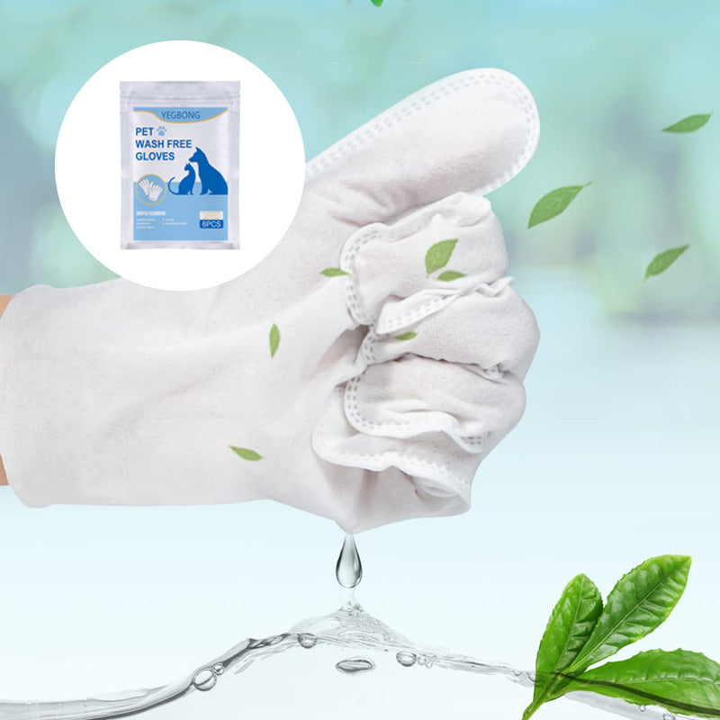 "Husdjursvårdshandskar i vit aluminiumfolie, lätta att använda, ger massage och fuktar pälsen."