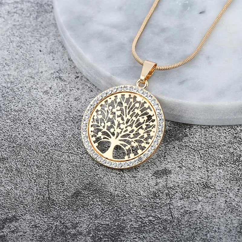 "Ihåligt halsband med livets träd i guld, silver, rose guld. Elegant smycke, 55 cm längd, legering, feminin accessoar."