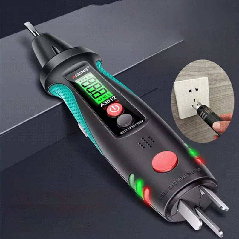 "Intelligent kretsdetektor med ljus- och larmsignal i svart yta, visar visuell indikator och alarm för kretsproblem."