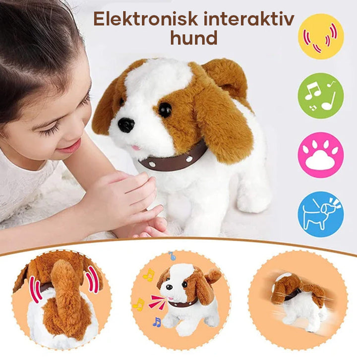 Interaktiv elektronisk hund leksak för barn, realistisk plyschdesign, går och skäller, perfekt presentidé.