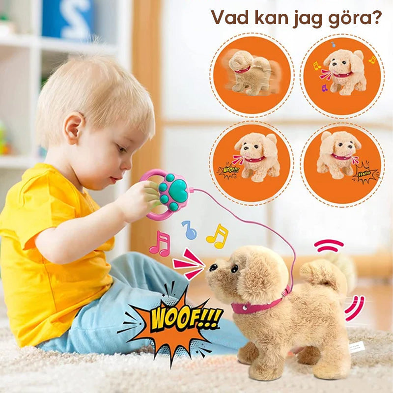 Interaktiv elektronisk hund leksak för barn, realistisk plyschdesign, går och skäller, perfekt presentidé.
