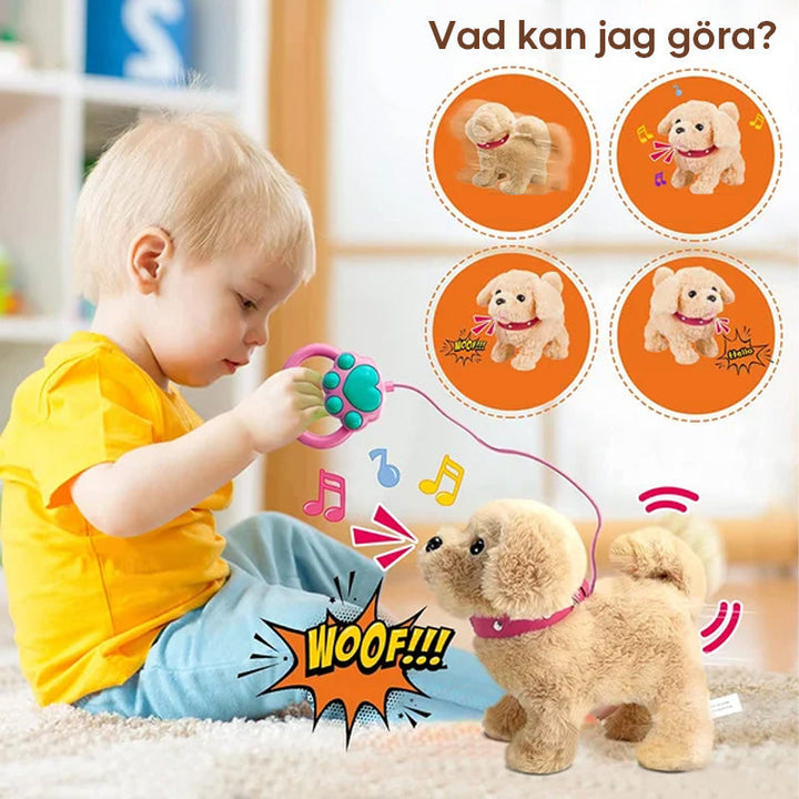 Interaktiv elektronisk hund leksak för barn, realistisk plyschdesign, går och skäller, perfekt presentidé.