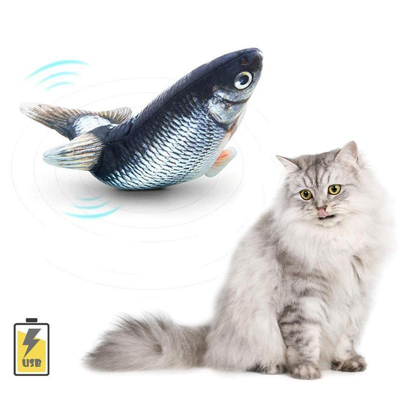 Interaktiv kattfiskleksak med USB-laddning; realistisk bomullsfisk som rör sig automatiskt, perfekt för kattens lekstunden.