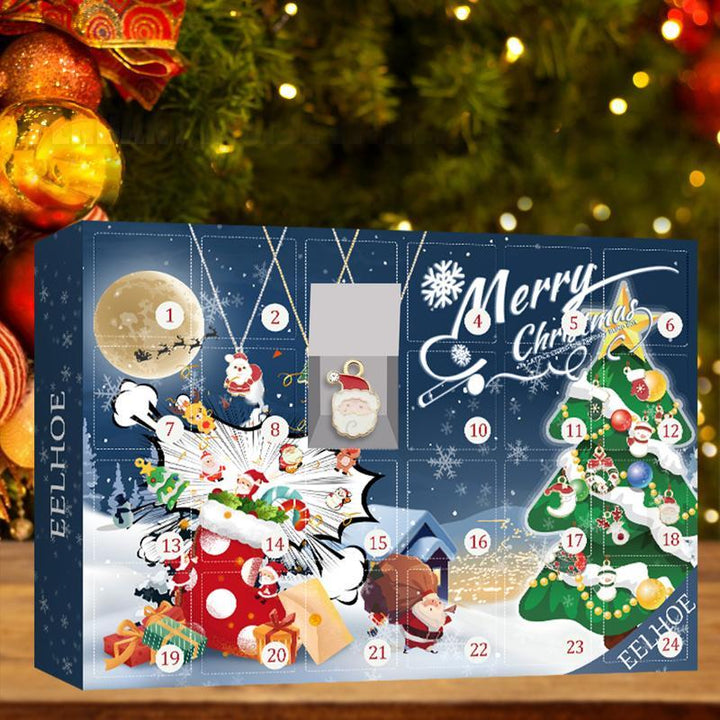 "Julnedräkningskalender för barn med färgglada DIY hängsmycken, detaljerad design, skapar festlig stämning varje dag."
