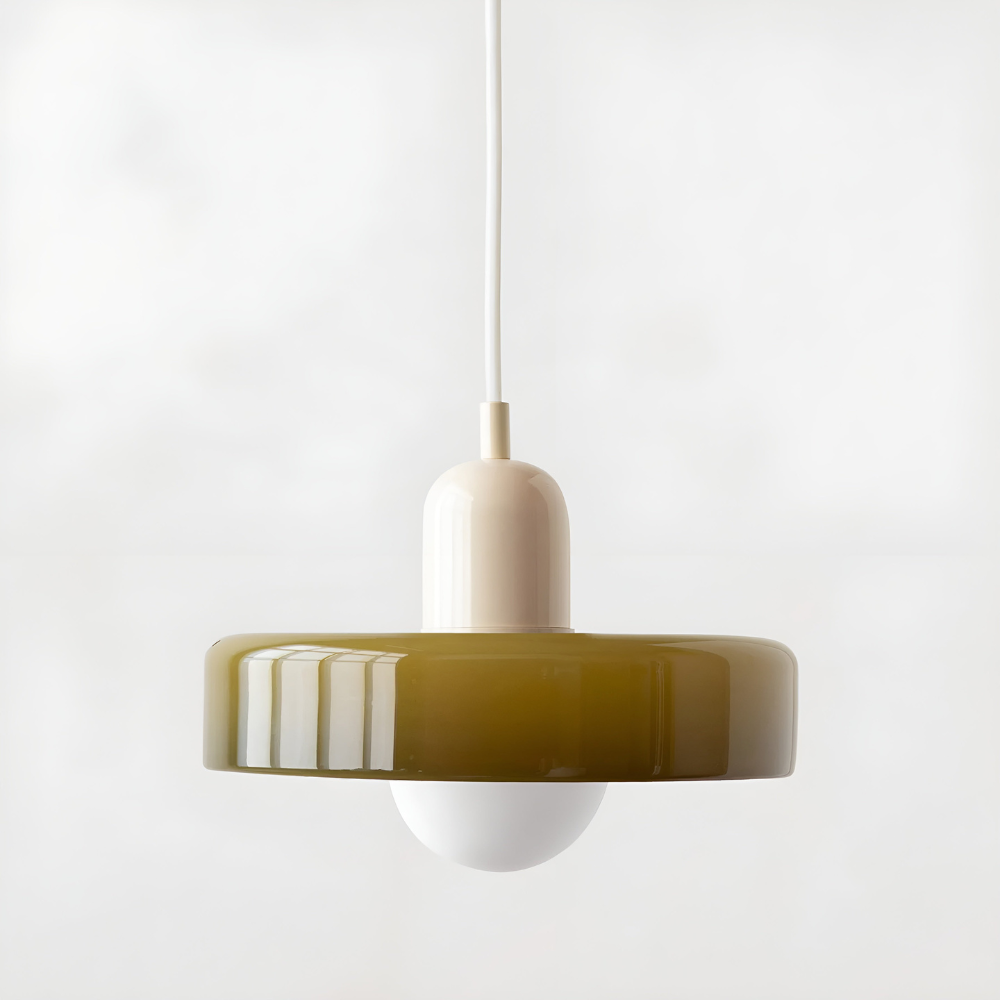 Justerbar glaslampa, taklampa, elegant design. Mjukt ljus, modern inredning.