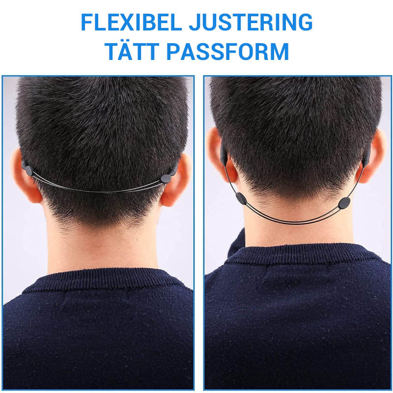 "Justerbar halkfri snodd i silikon för glasögon, unisex, svart, säker passform för sport och vardagsbruk, sett framifrån."