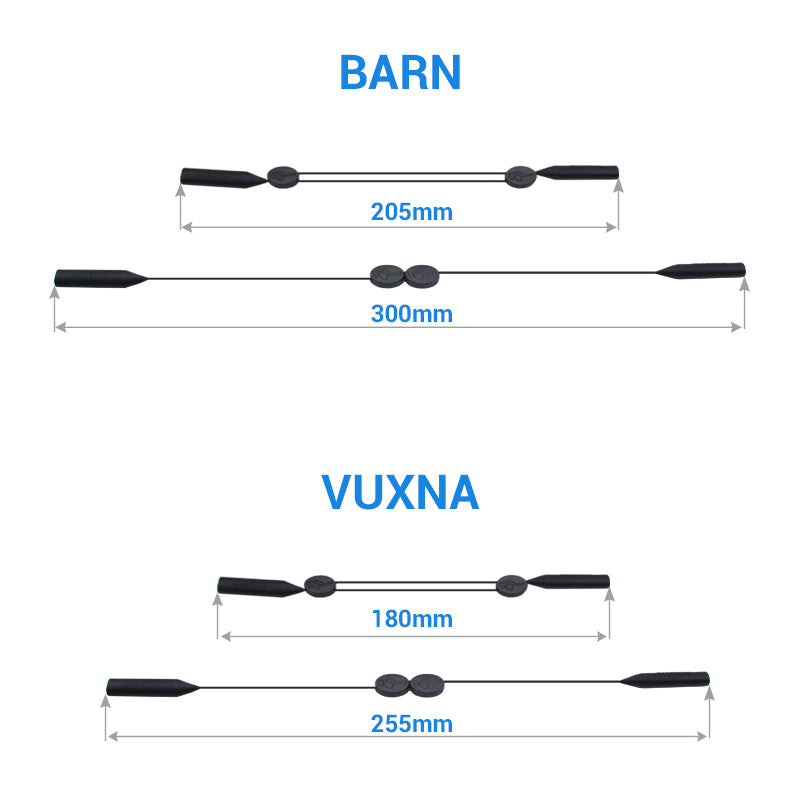"Justerbar halkfri snodd i silikon för glasögon, unisex, svart, säker passform för sport och vardagsbruk, sett framifrån."
