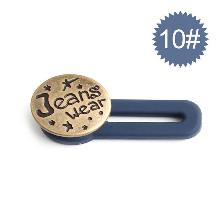 "Justerbar jeans flexiknapp för herr och dam, elegant metall, enkel fastsättning för byxmidja."