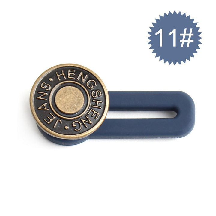 "Justerbar jeans flexiknapp för herr och dam, elegant metall, enkel fastsättning för byxmidja."