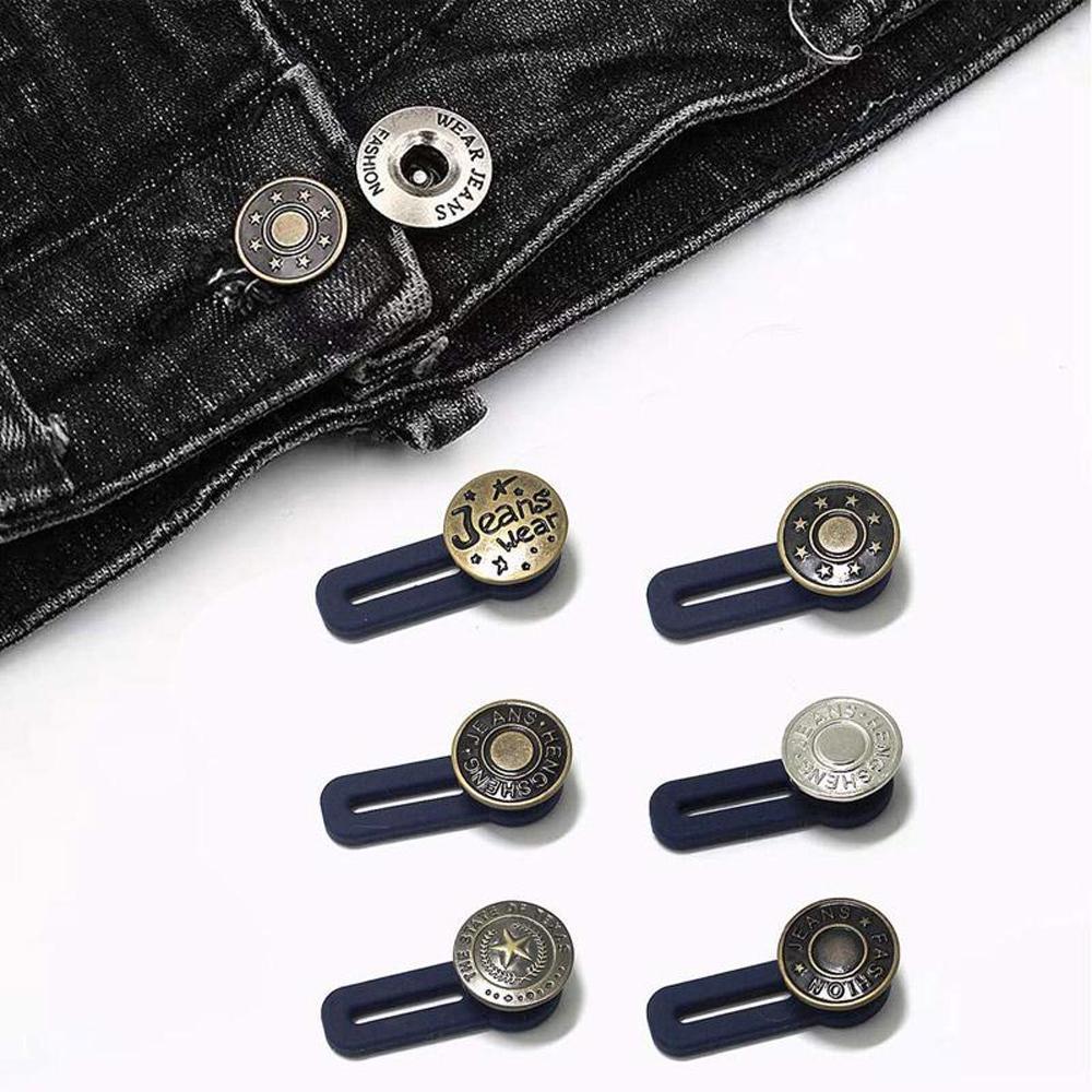 "Justerbar jeans flexiknapp för herr och dam, elegant metall, enkel fastsättning för byxmidja."