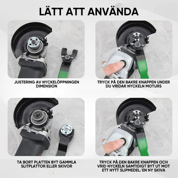 "Justerbar mångsidig slipnyckel i hårt stål med ergonomiskt handtag, idealisk för mekaniska och tekniska projekt."