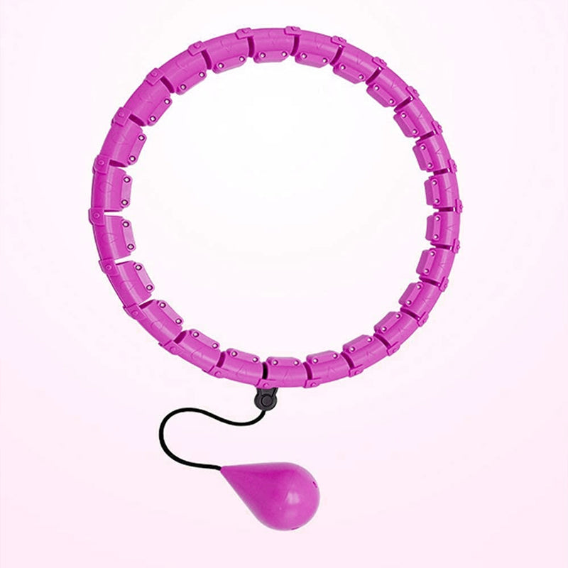 "Justerbar rosa och lila hula hoop i plast, 24 sektioner, för effektiv hemmaträning mot kaloriförbränning."