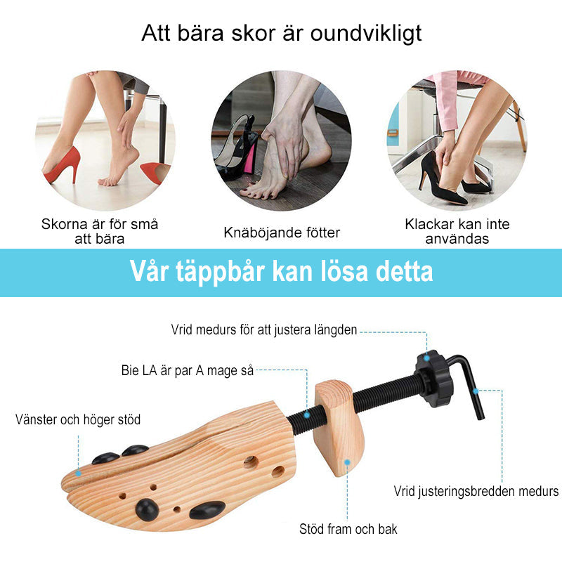 Justerbar skobår i naturligt trä med elegant yta. Passar alla skotyper och justeras för optimal passform.