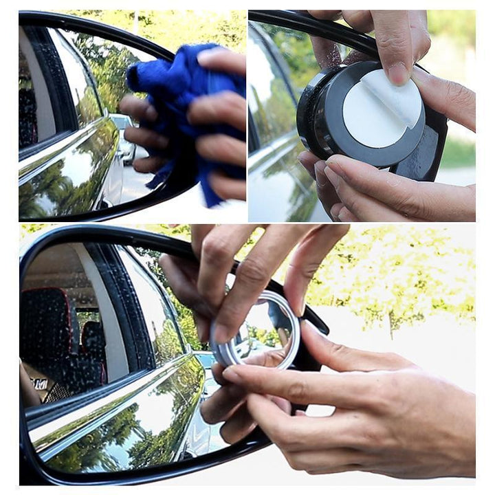 "Justerbara 360° bilspeglar eliminerar döda vinklar, stilren design, enkel montering för förbättrad körsäkerhet."