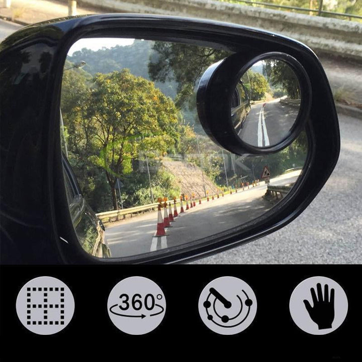 "Justerbara 360° bilspeglar eliminerar döda vinklar, stilren design, enkel montering för förbättrad körsäkerhet."