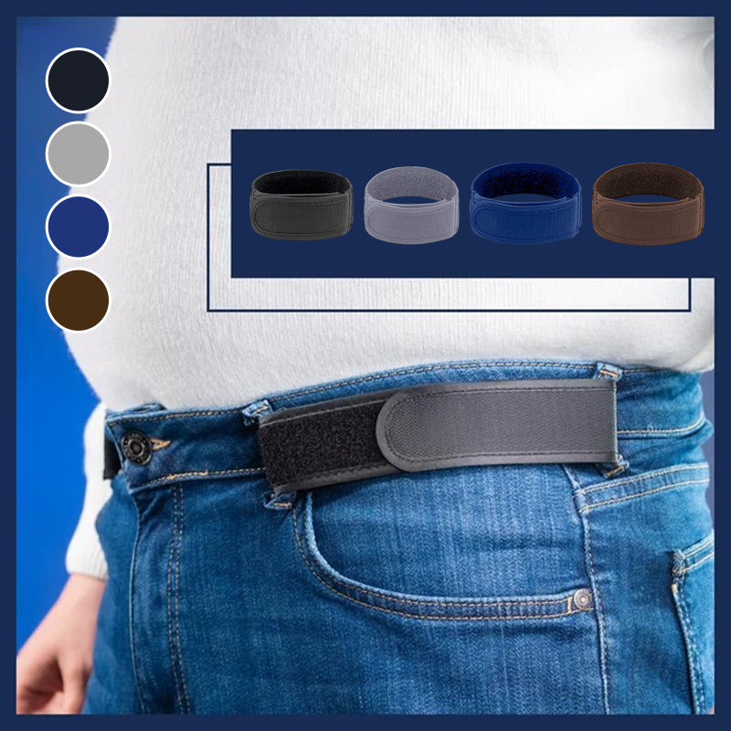"Justerbart bälte utan spänne för män, svart nylon, bekväm passform, flera färger tillgängliga, perfekt för vardagsbruk."