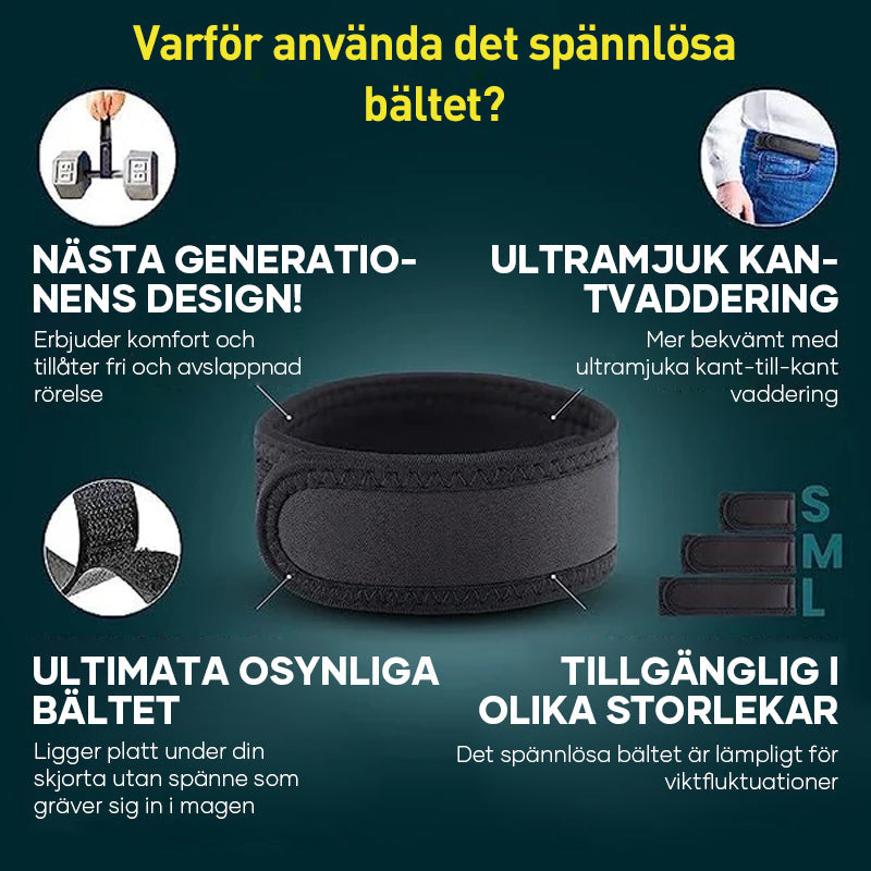 "Justerbart bälte utan spänne för män, svart nylon, bekväm passform, flera färger tillgängliga, perfekt för vardagsbruk."