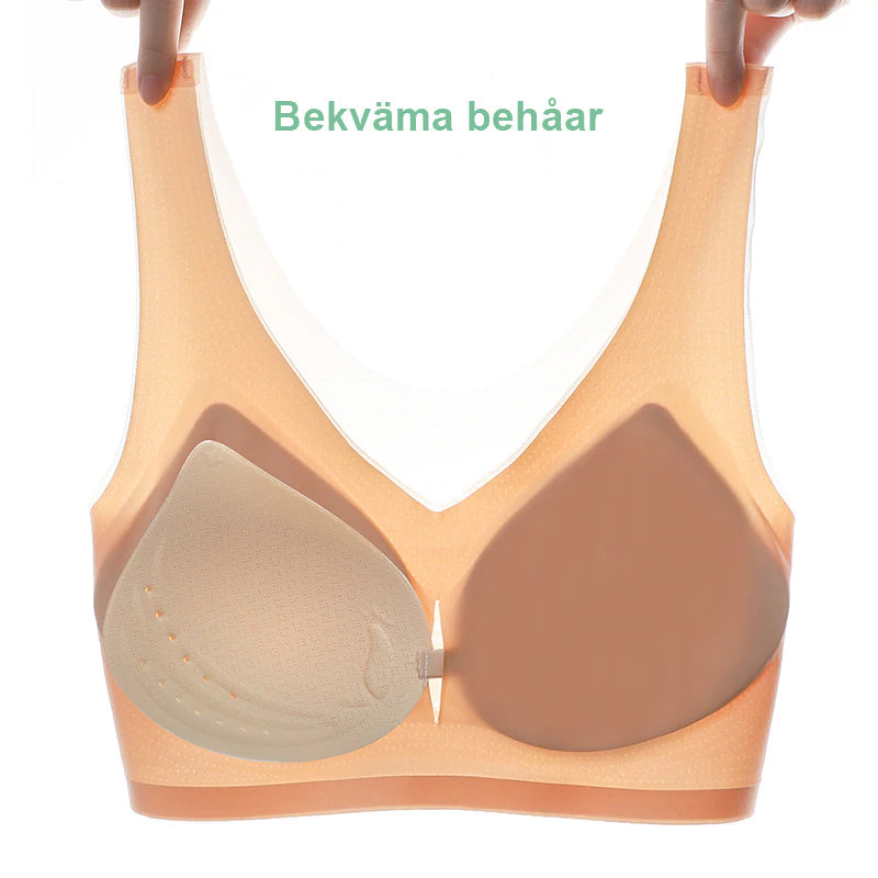 "Klassisk ultratunn komfort-BH för kvinnor, beige, andningsbar med stöd, trådlös design med naturliga kuddar."