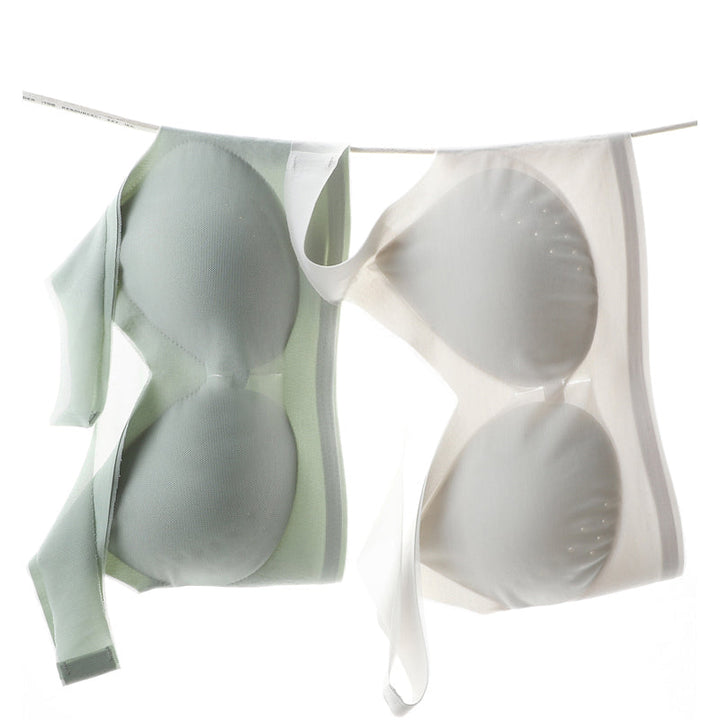 "Klassisk ultratunn komfort-BH för kvinnor, beige, andningsbar med stöd, trådlös design med naturliga kuddar."