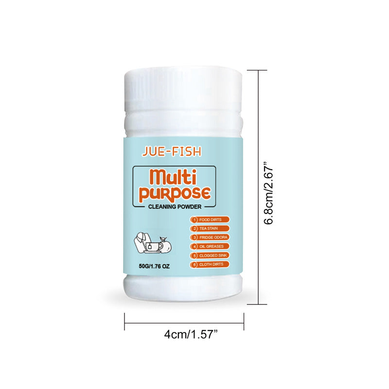 "Köksrengöringspulver för alla ytor, effektivt mot fett och fläckar, skonsamt mot rostfritt stål och glas i behållare."