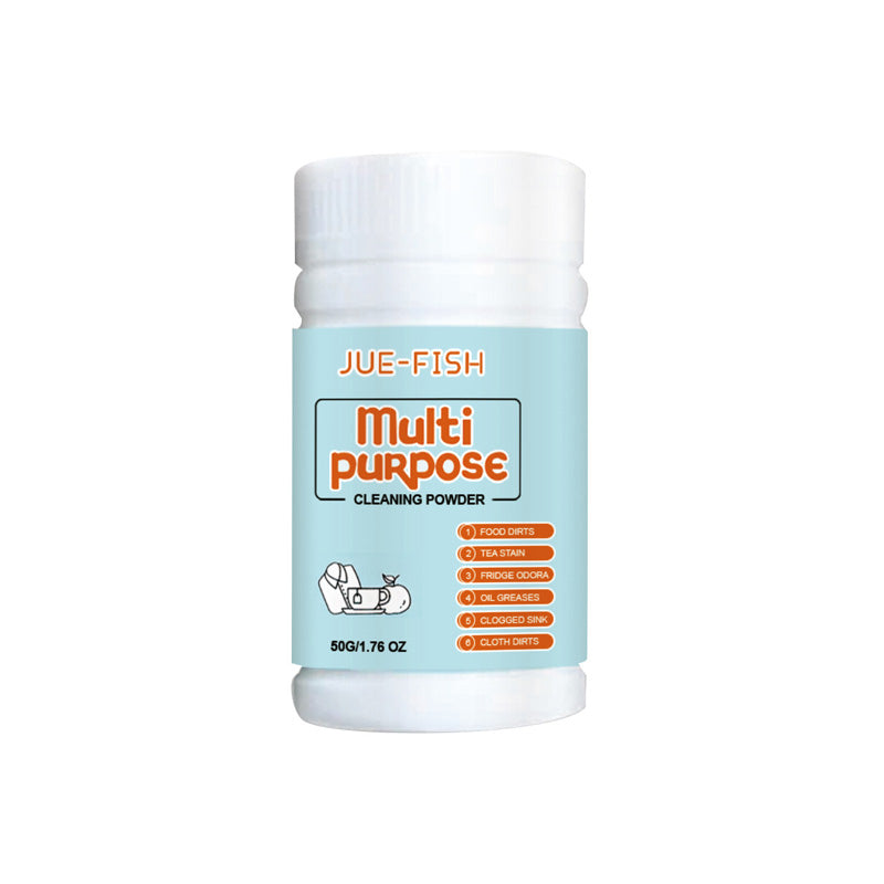 "Köksrengöringspulver för alla ytor, effektivt mot fett och fläckar, skonsamt mot rostfritt stål och glas i behållare."