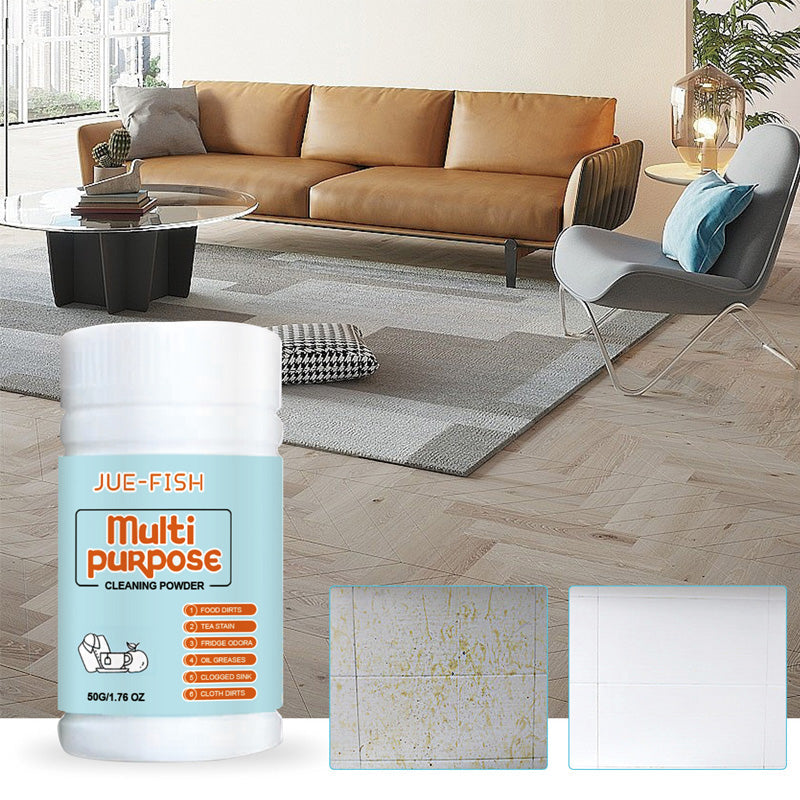 "Köksrengöringspulver för alla ytor, effektivt mot fett och fläckar, skonsamt mot rostfritt stål och glas i behållare."