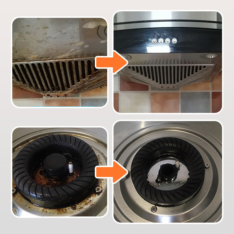 "Köksrengöringspulver för alla ytor, effektivt mot fett och fläckar, skonsamt mot rostfritt stål och glas i behållare."