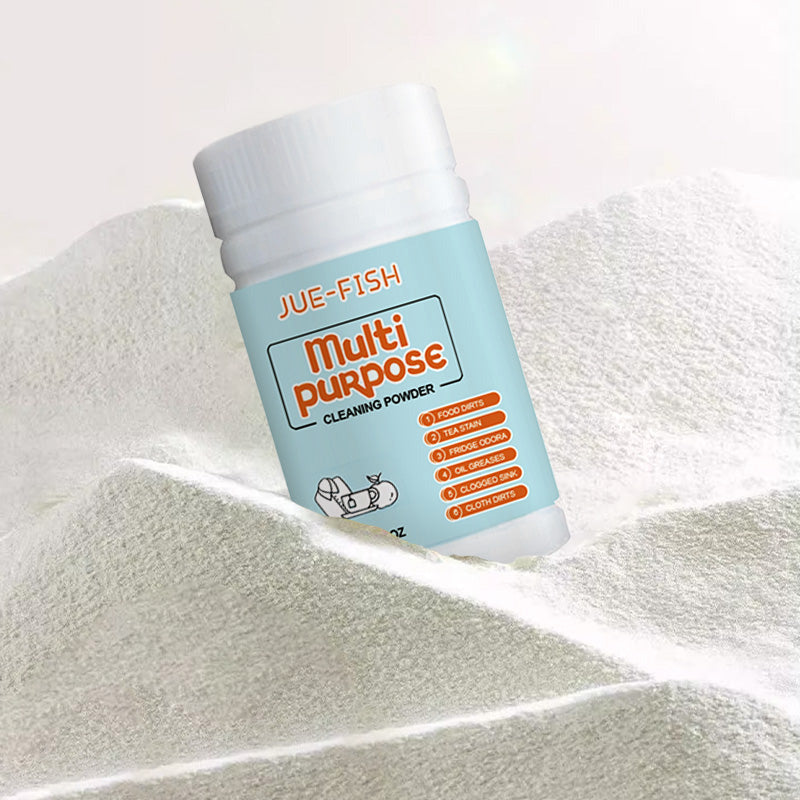 "Köksrengöringspulver för alla ytor, effektivt mot fett och fläckar, skonsamt mot rostfritt stål och glas i behållare."