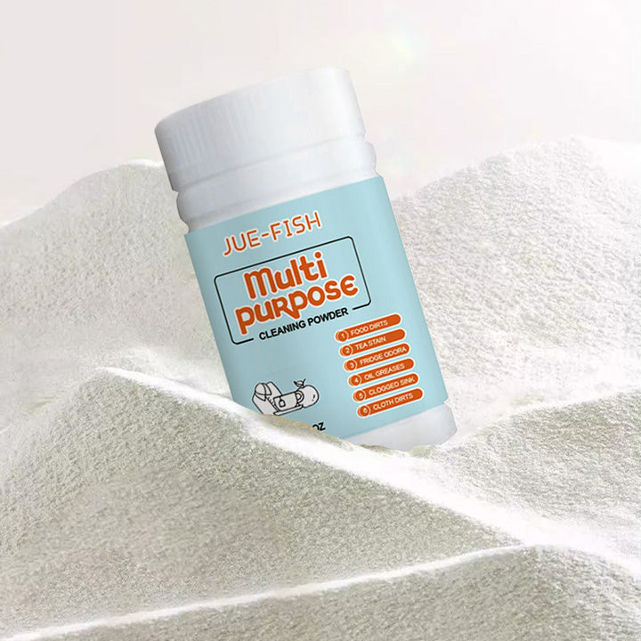 "Köksrengöringspulver för alla ytor, effektivt mot fett och fläckar, skonsamt mot rostfritt stål och glas i behållare."