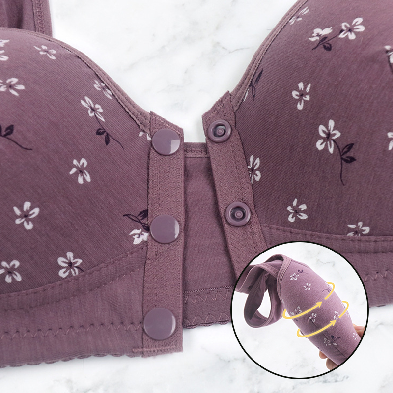 "Komfortabel BH med främre spänne i aprikosfärg, ergonomisk design för medelålder och äldre kvinnor, mjukt tyg."