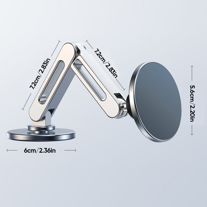 "Kompakt magnetisk telefonhållare med 360° rotation, svart och silver design, idealisk för bekväm bilkörning."