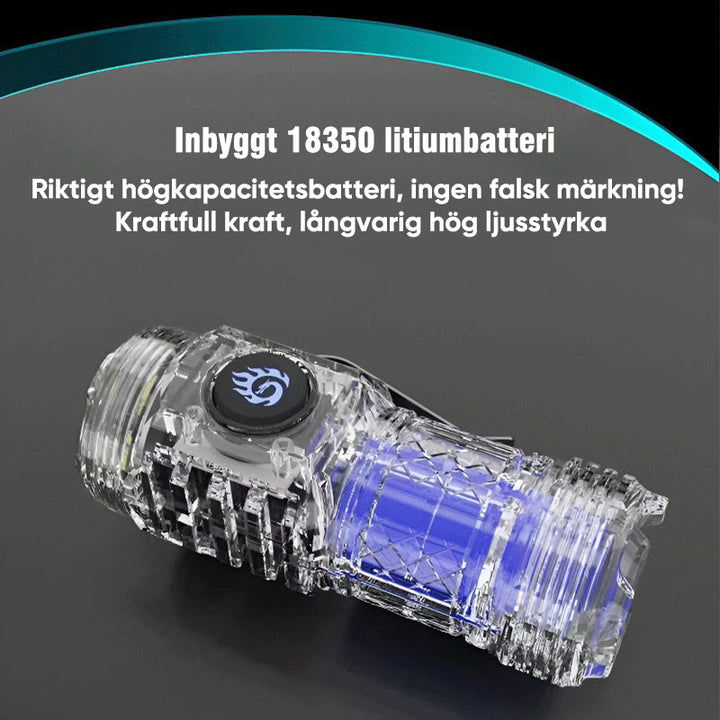 "Kompakt och slitstark ficklampa med tre LED, bärbar design för friluftsbruk, stötsäker och vattentät, perfekt för camping."