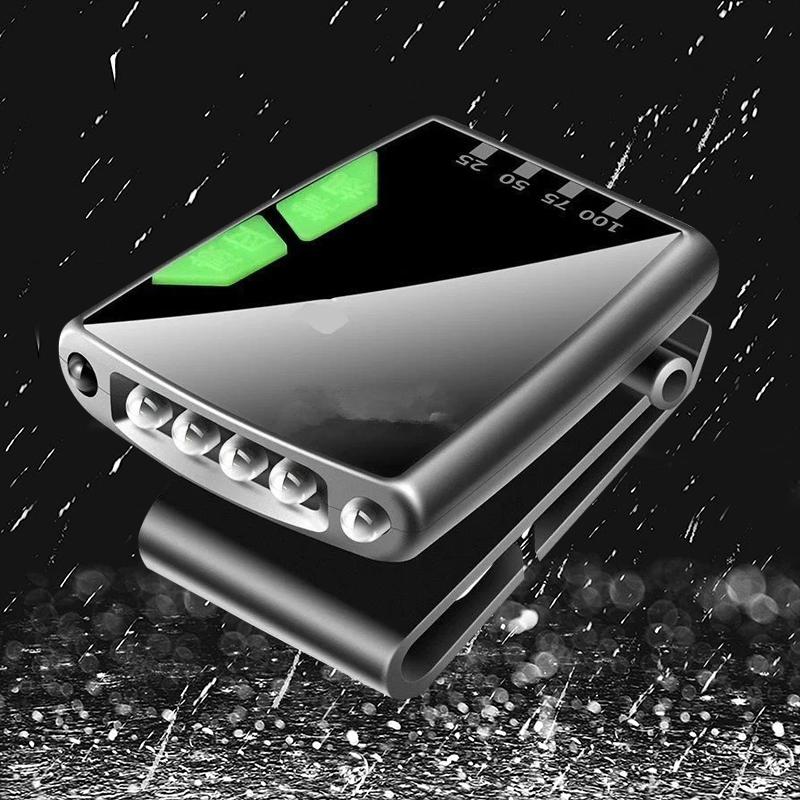 "Kompakt svart klämm-på LED-hattlampa med geststyrd teknik, justerbar vinkel och USB-laddning för handsfree belysning."