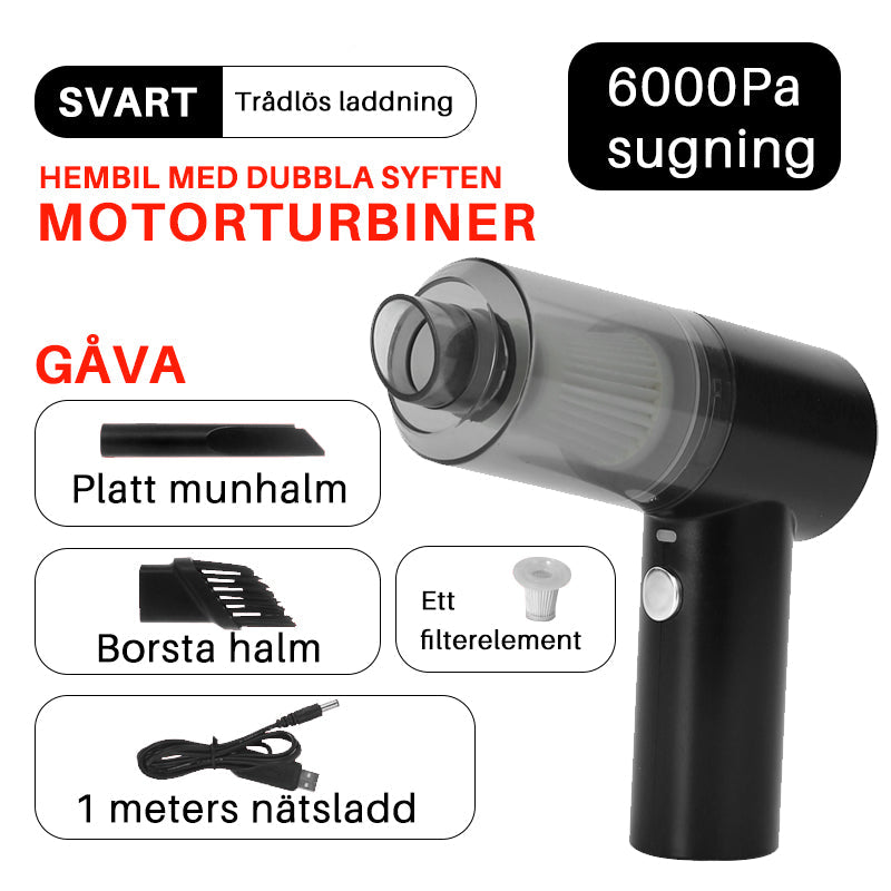 Kraftfull trådlös vit mini dammsugare för hem och kontor, idealisk för rengöring av smala utrymmen och fönster.