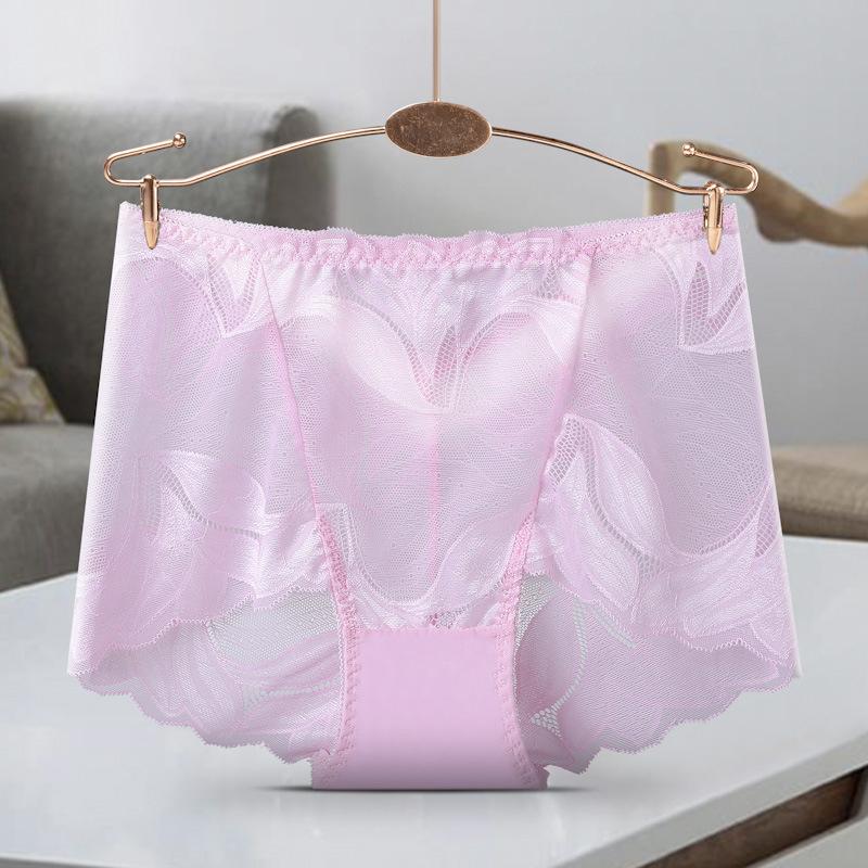 "Kvinnor broderi spets trosor med unik reporös design i rosa, svart och vinröd för elegant och sexig stil."