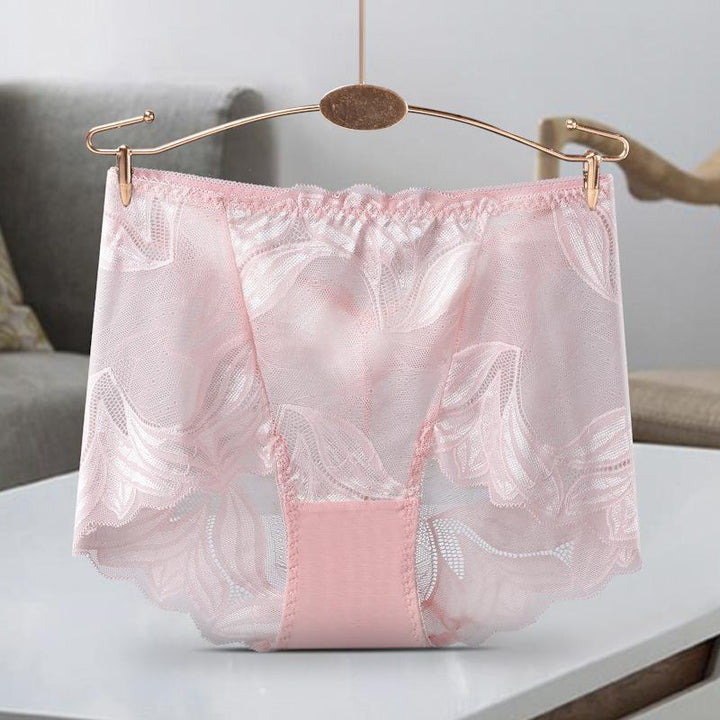 "Kvinnor broderi spets trosor med unik reporös design i rosa, svart och vinröd för elegant och sexig stil."