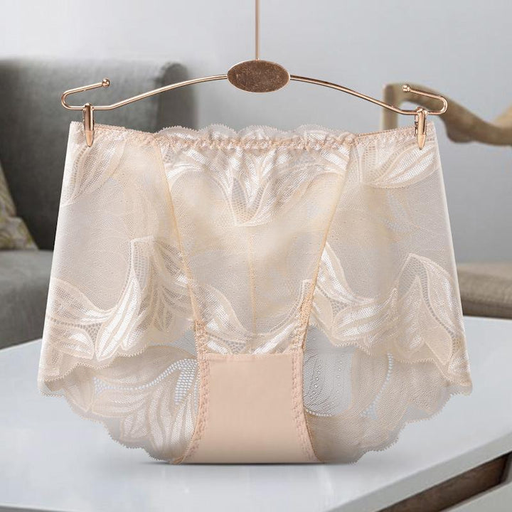 "Kvinnor broderi spets trosor med unik reporös design i rosa, svart och vinröd för elegant och sexig stil."