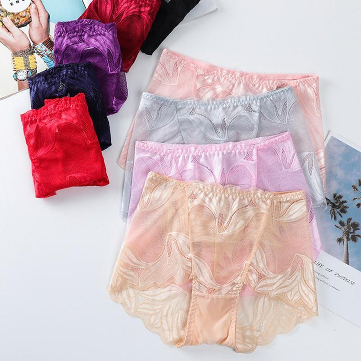 "Kvinnor broderi spets trosor med unik reporös design i rosa, svart och vinröd för elegant och sexig stil."