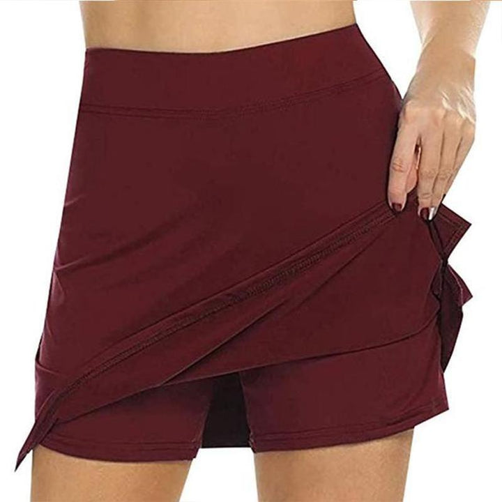 "Kvinnor kjolshorts hög midja, dolda fickor, beigerosa; andningsbara och stilfulla, idealiska för daglig användning."