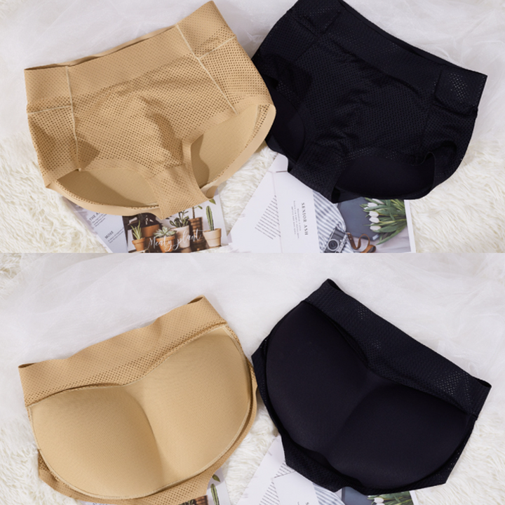 "Kvinnor push-up polstrad shapewear trosor, beige färg, elegant design, formande och bekväma under alla kläder."