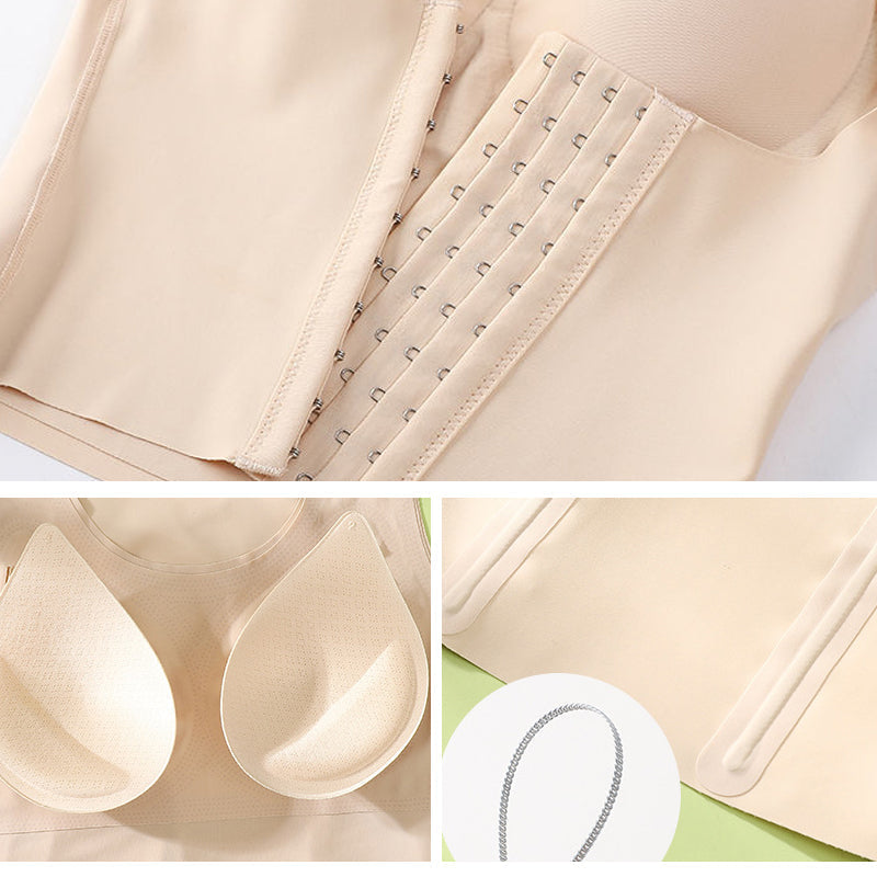 "Kvinnors 2-i-1 midjeknäppt shapewear BH, svart, formande underklädeslösning, ger slät silhuett under kläder."