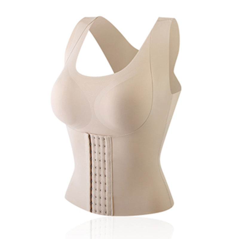 "Kvinnors 2-i-1 midjeknäppt shapewear BH, svart, formande underklädeslösning, ger slät silhuett under kläder."