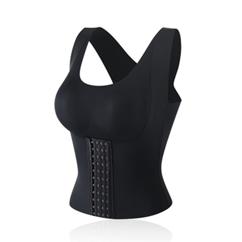 "Kvinnors 2-i-1 midjeknäppt shapewear BH, svart, formande underklädeslösning, ger slät silhuett under kläder."