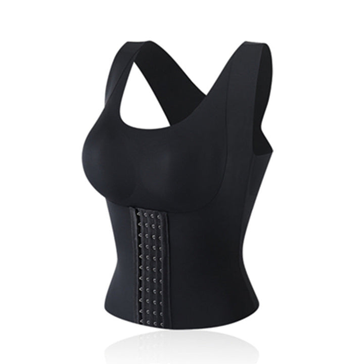 "Kvinnors 2-i-1 midjeknäppt shapewear BH, svart, formande underklädeslösning, ger slät silhuett under kläder."