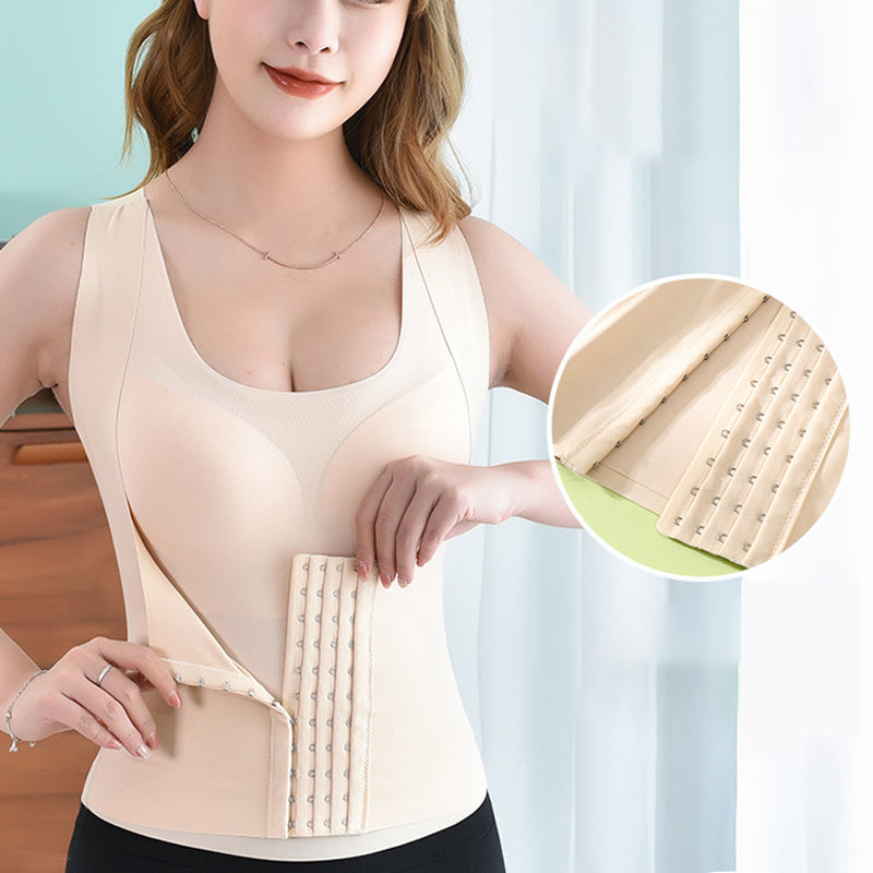 "Kvinnors 2-i-1 midjeknäppt shapewear BH, svart, formande underklädeslösning, ger slät silhuett under kläder."