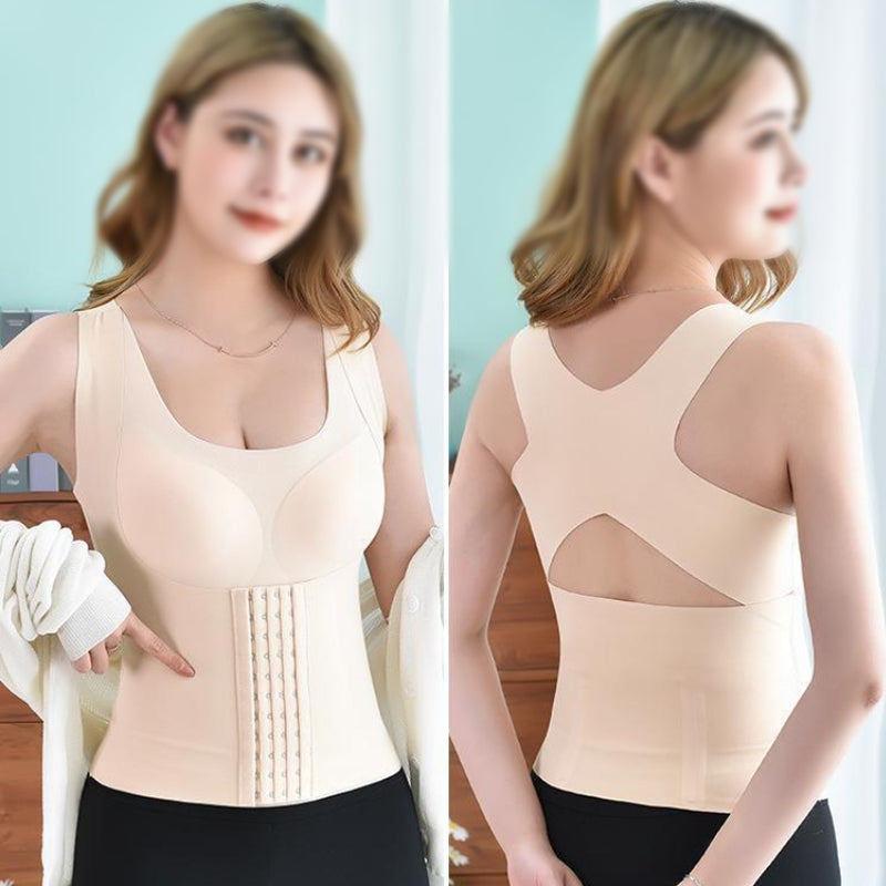 "Kvinnors 2-i-1 midjeknäppt shapewear BH, svart, formande underklädeslösning, ger slät silhuett under kläder."