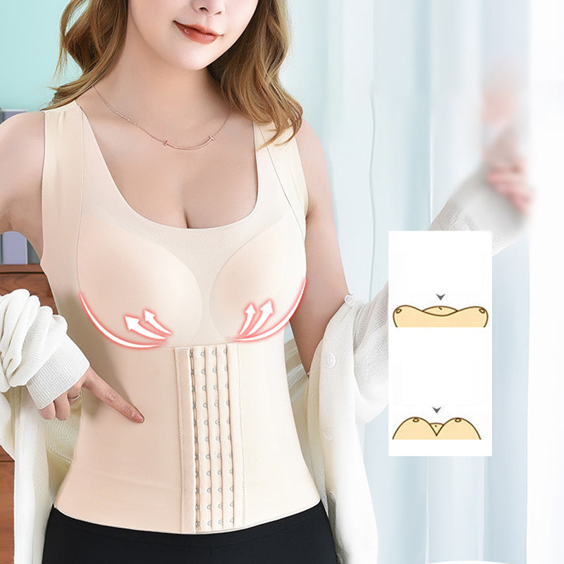 "Kvinnors 2-i-1 midjeknäppt shapewear BH, svart, formande underklädeslösning, ger slät silhuett under kläder."