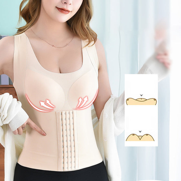 "Kvinnors 2-i-1 midjeknäppt shapewear BH, svart, formande underklädeslösning, ger slät silhuett under kläder."