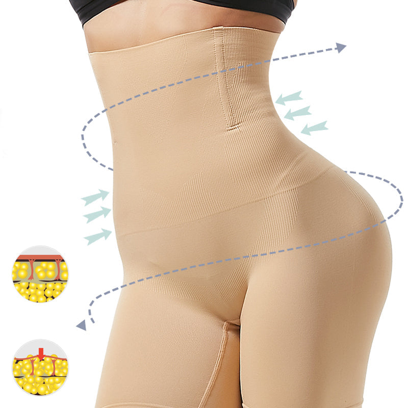 "Kvinnors höga midja shapewear, kroppsformande byxor i sömlös design för magkontroll och rumplift, idealiska under kläder."